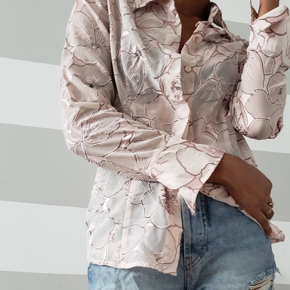 Vintage pink sheer floral print blouse - Picture 4 of 6